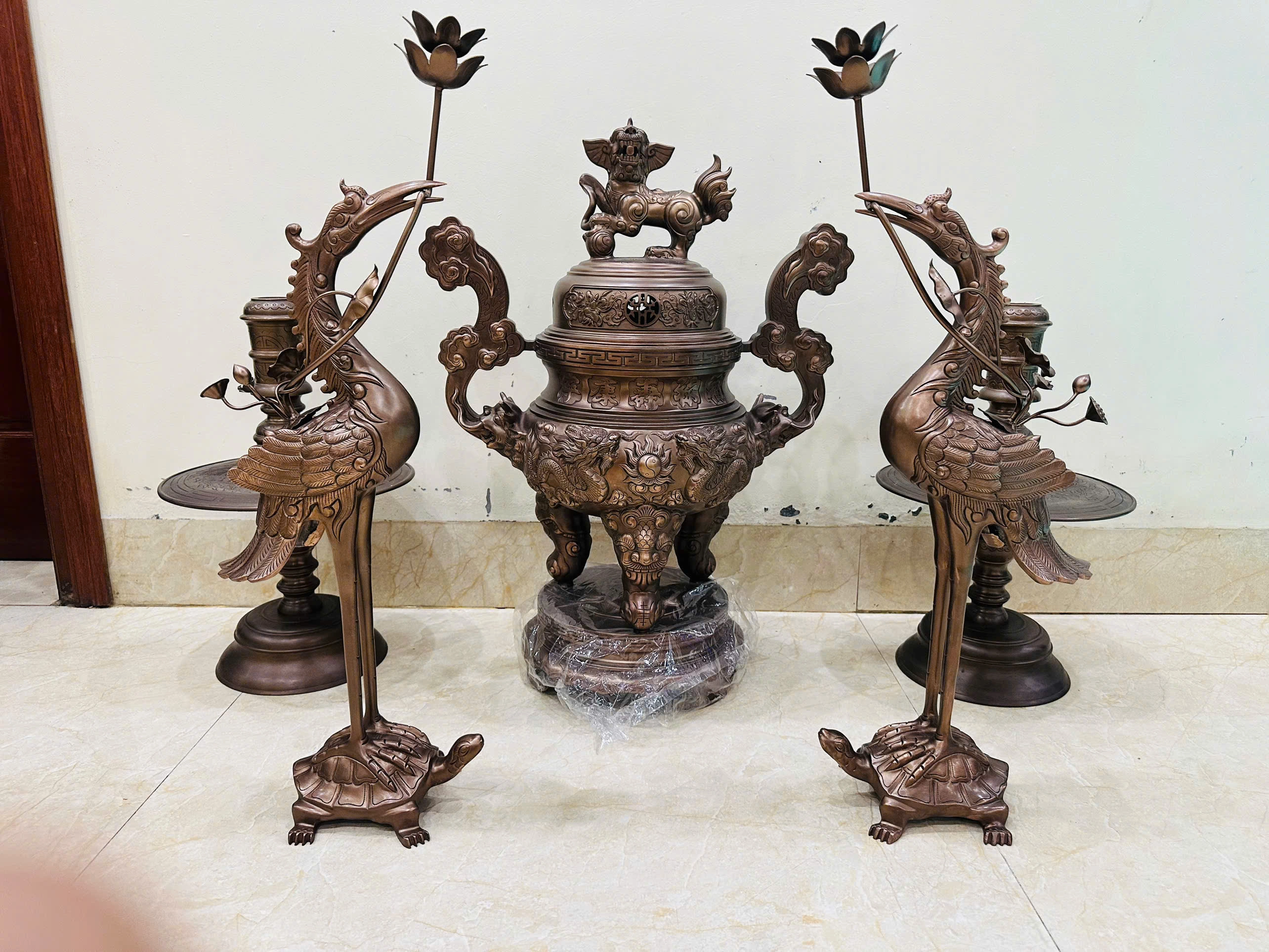 Bộ Đỉnh Rồng Đồng Đỏ Cao 60cm