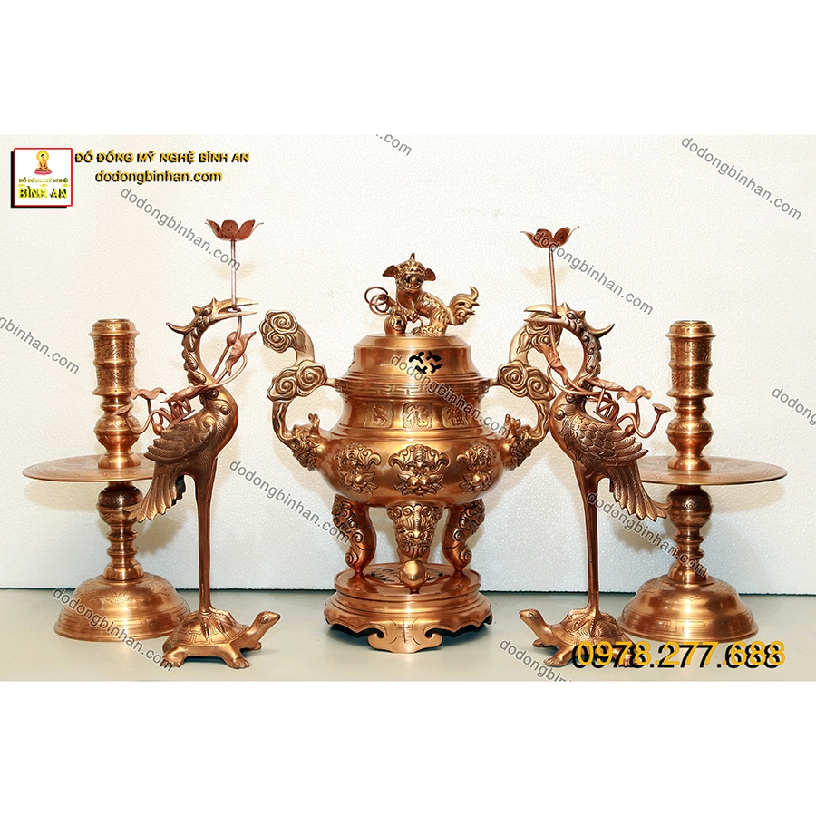 Bộ đỉnh rơi ngậm đào tiên đồng đỏ 60cm