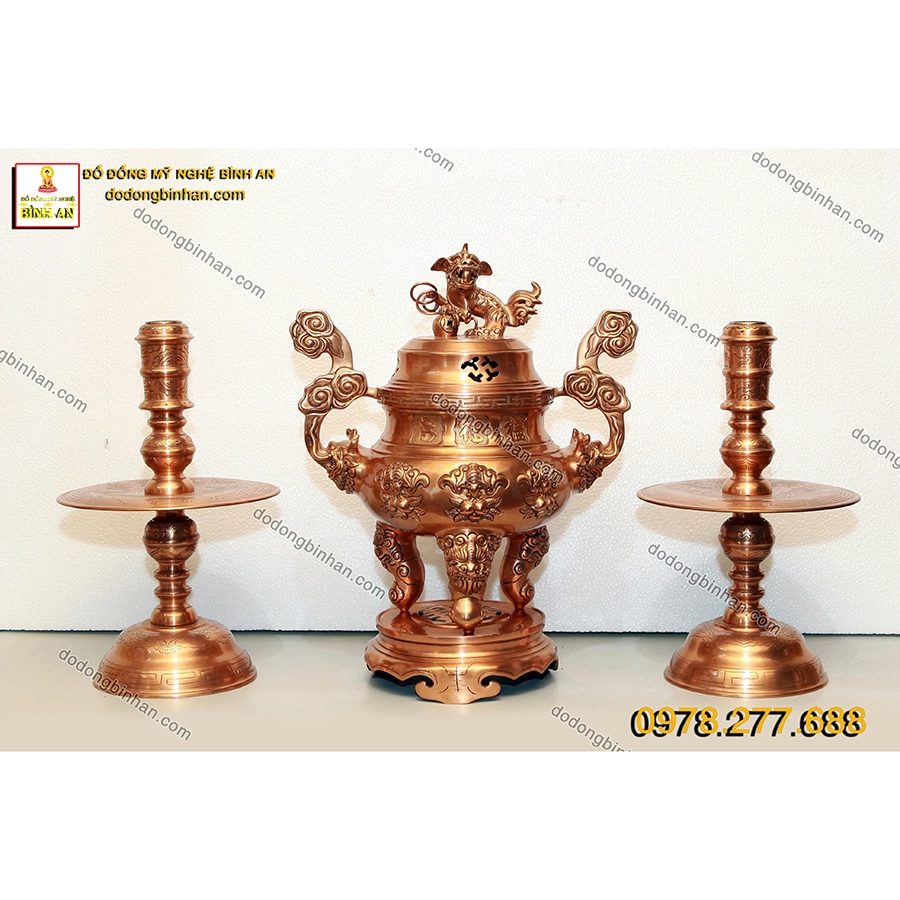 Bộ đỉnh rơi ngậm đào tiên đồng đỏ 60cm
