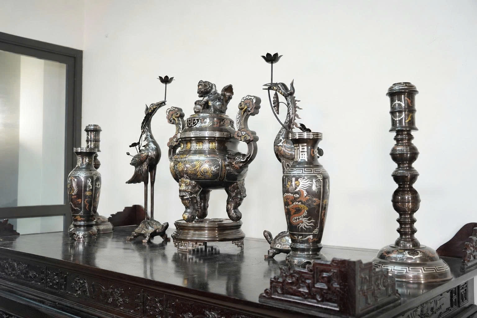 Bộ Đỉnh Đồng Khảm Ngũ Sắc Cao Cấp