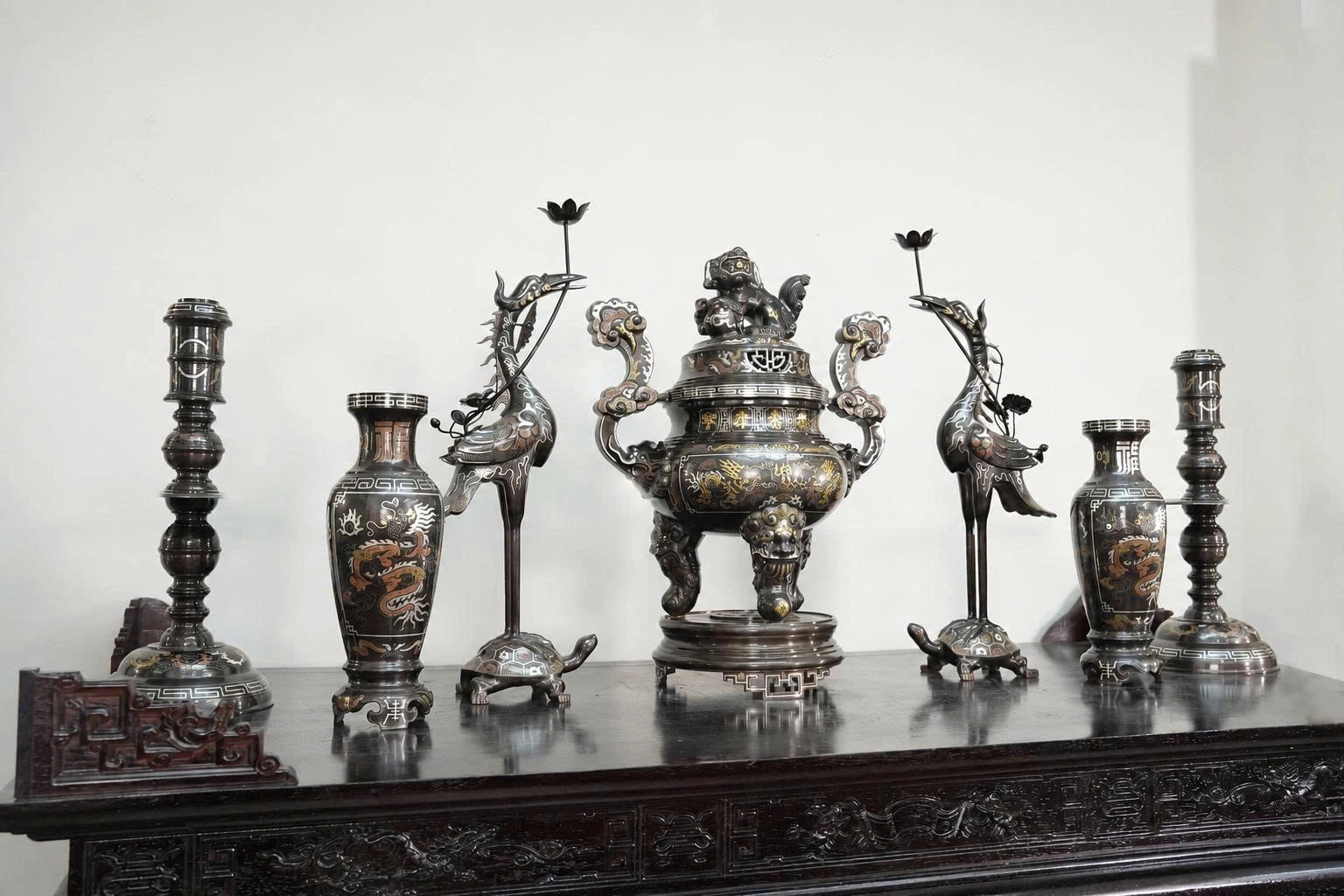 Bộ Đỉnh Đồng Khảm Ngũ Sắc Cao Cấp