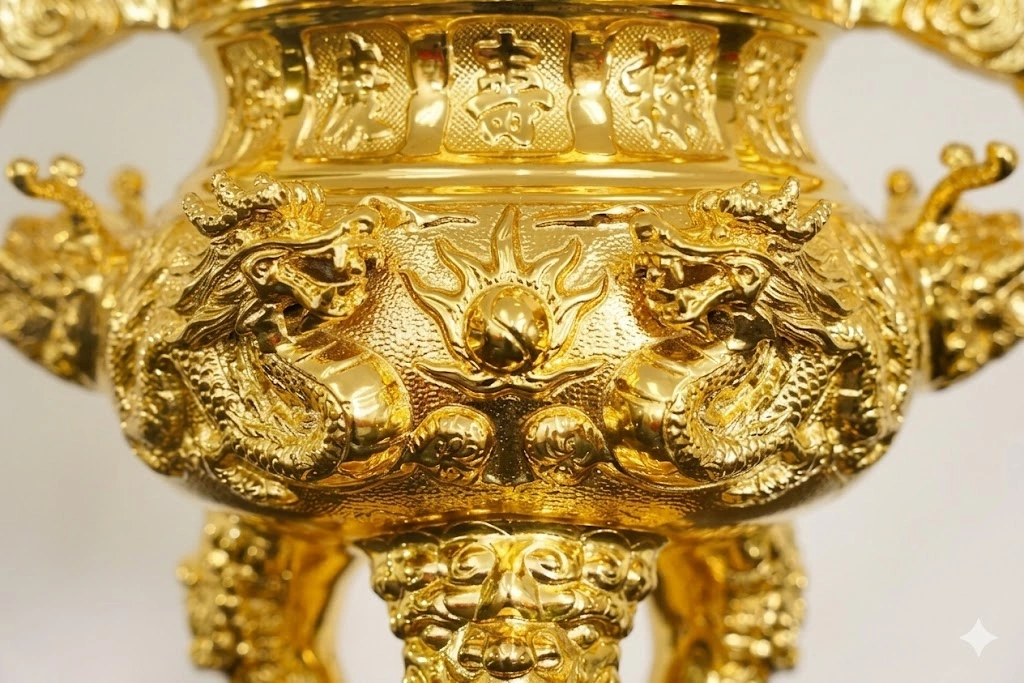 Đỉnh ngũ sự rồng mạ vàng 24k