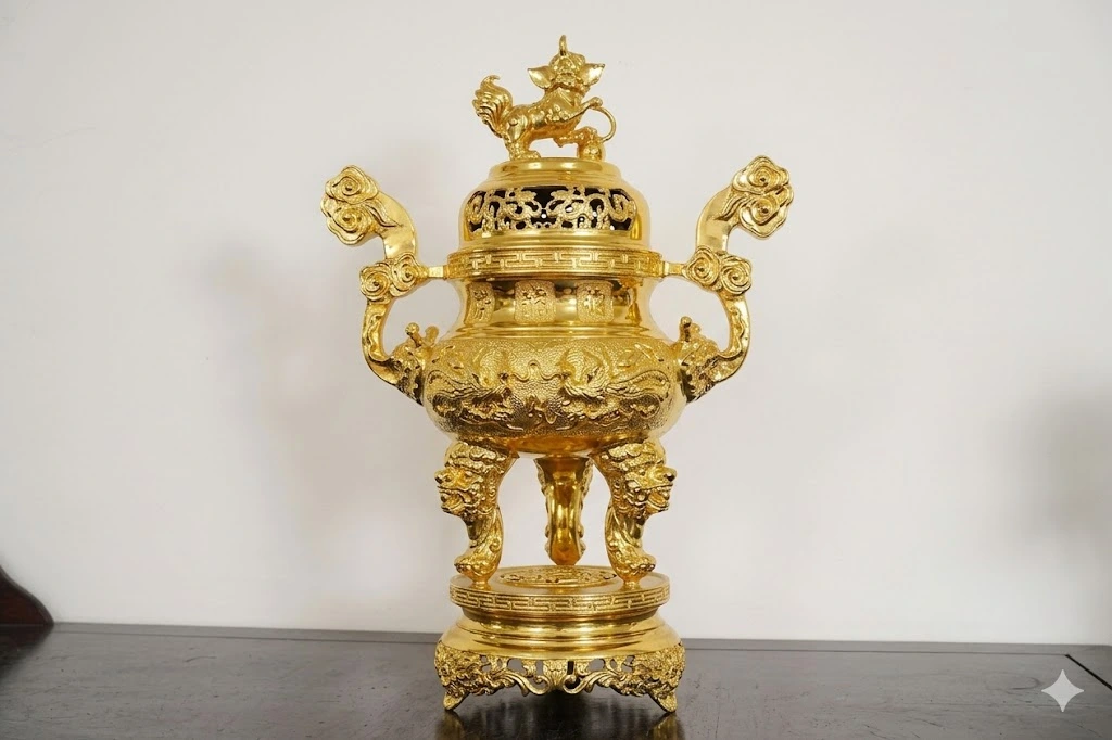 Bộ đỉnh đồng rồng mạ vàng