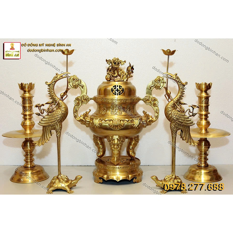 Bộ Đỉnh Đồng Hoa Sòi Vàng Mộc