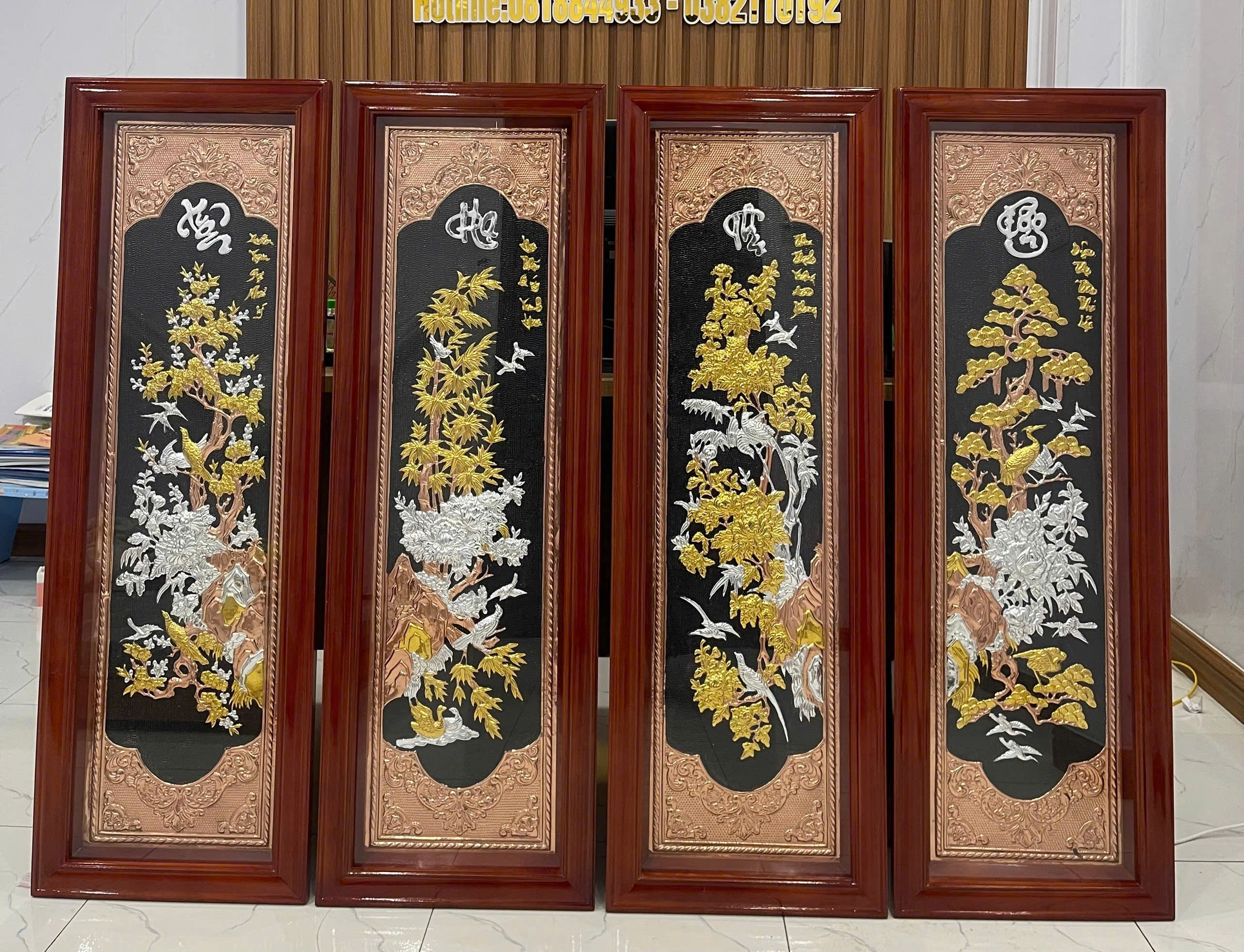 Tranh tứ quý bằng đồng