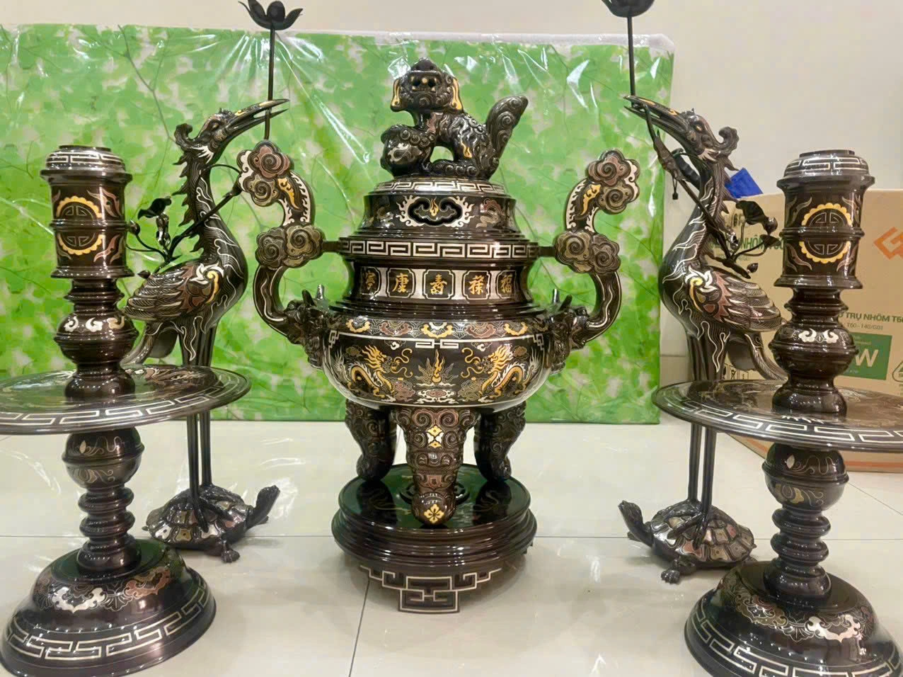 Giá Bộ Đỉnh Đồng Ngũ Sự Khảm Ngũ Sắc Đại Bái