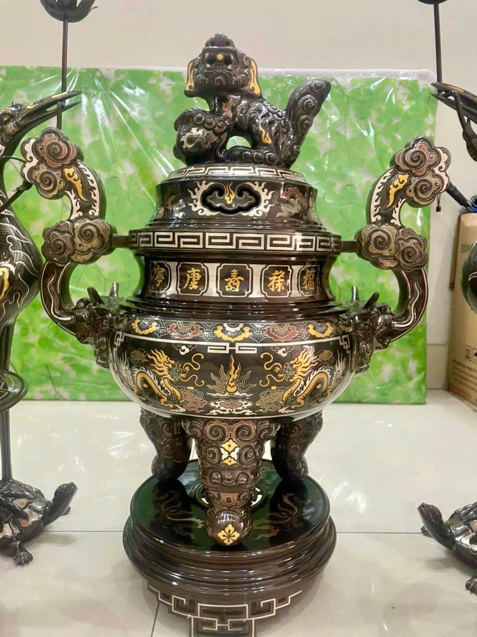 Giá Bộ Đỉnh Đồng Ngũ Sự Khảm Ngũ Sắc Đại Bái