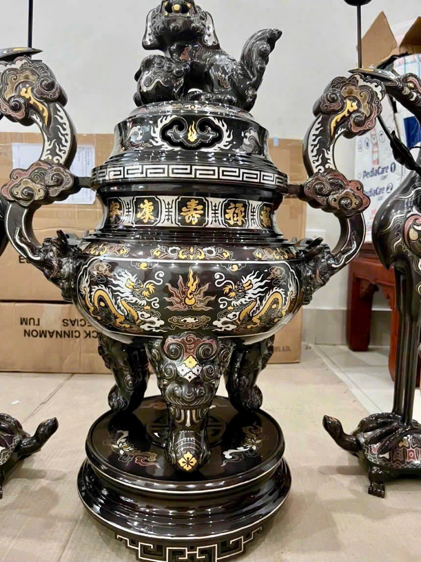 Giá Bộ Đỉnh Đồng Ngũ Sự Khảm Ngũ Sắc Đại Bái