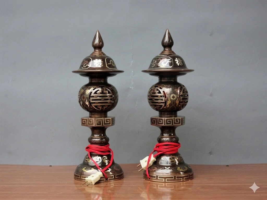 Đèn Thờ Đồng Khảm Tam Khí Cao Cấp