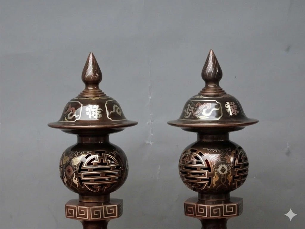 Đèn Thờ Đồng Khảm Tam Khí Cao Cấp