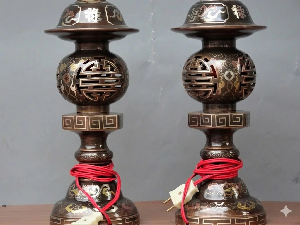 Đèn Thờ Đồng Khảm Tam Khí Cao Cấp