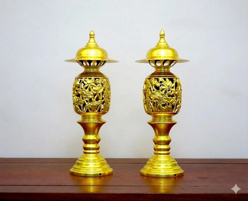 Đèn Thờ Đồng Mạ Vàng 24K