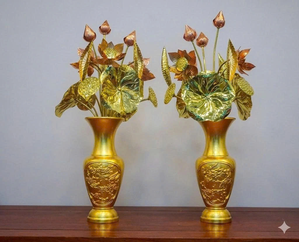 Lọ Hoa Bằng Đồng Dát Vàng 24K