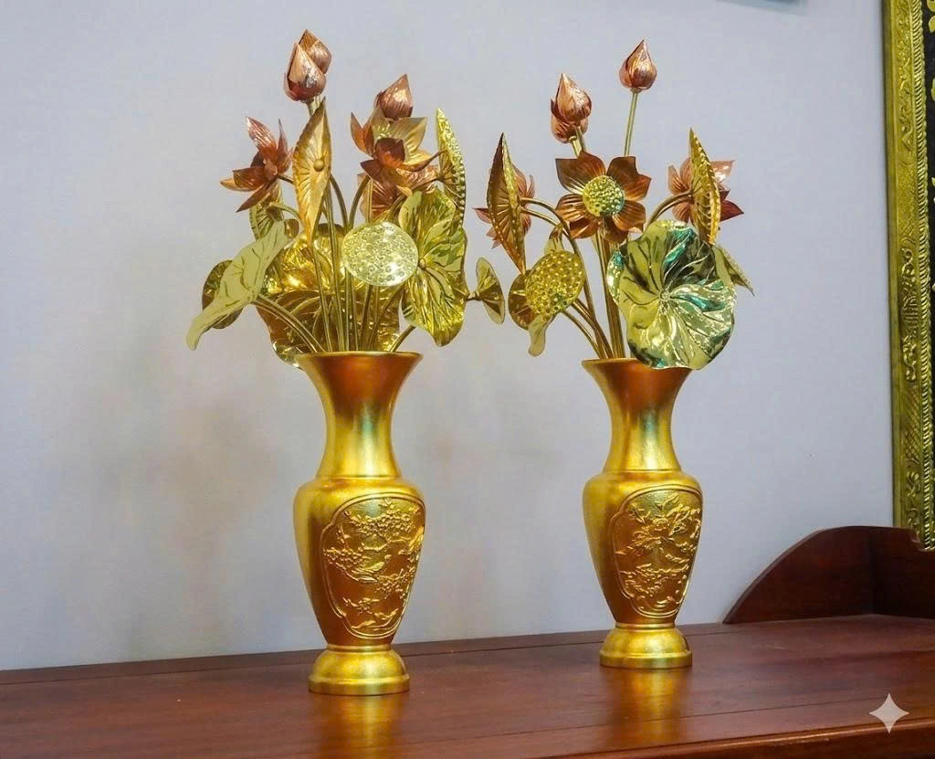 Lọ Hoa Bằng Đồng Dát Vàng 24K