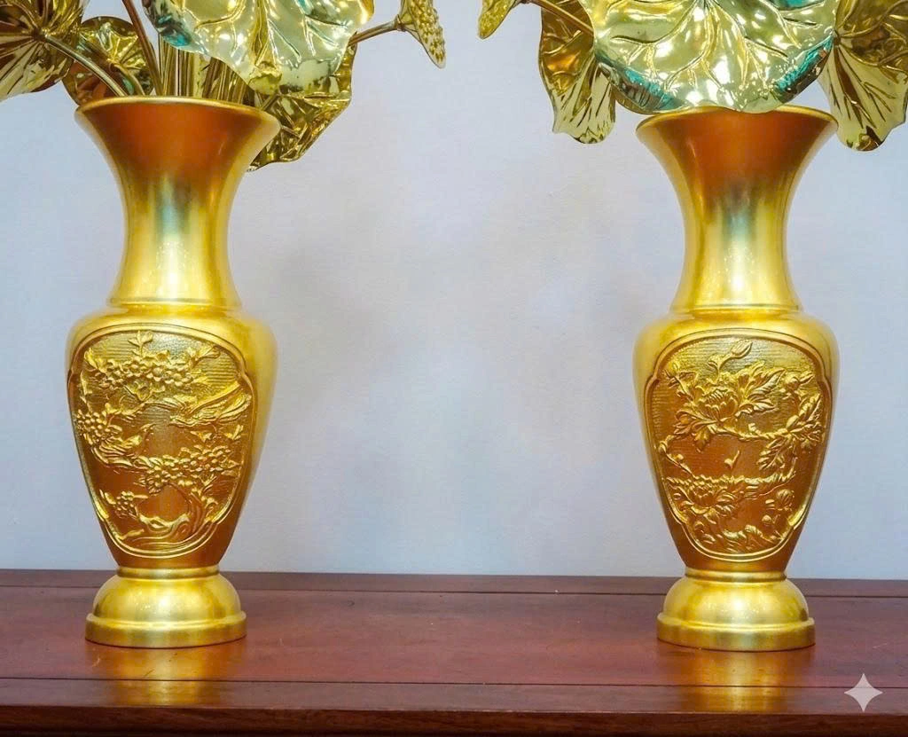 Lọ Hoa Bằng Đồng Dát Vàng 24K