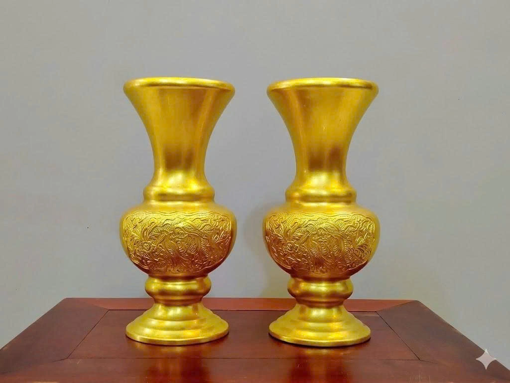 Lọ Hoa Bằng Đồng Dát Vàng 24k