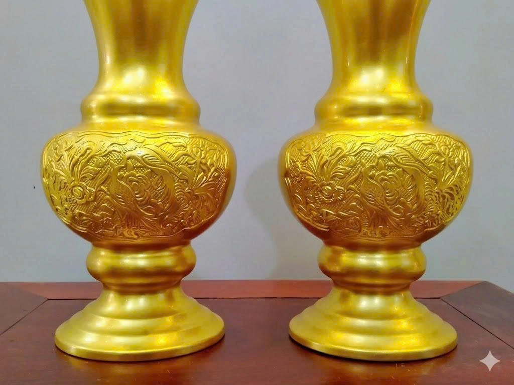 Lọ Hoa Bằng Đồng Dát Vàng 24k