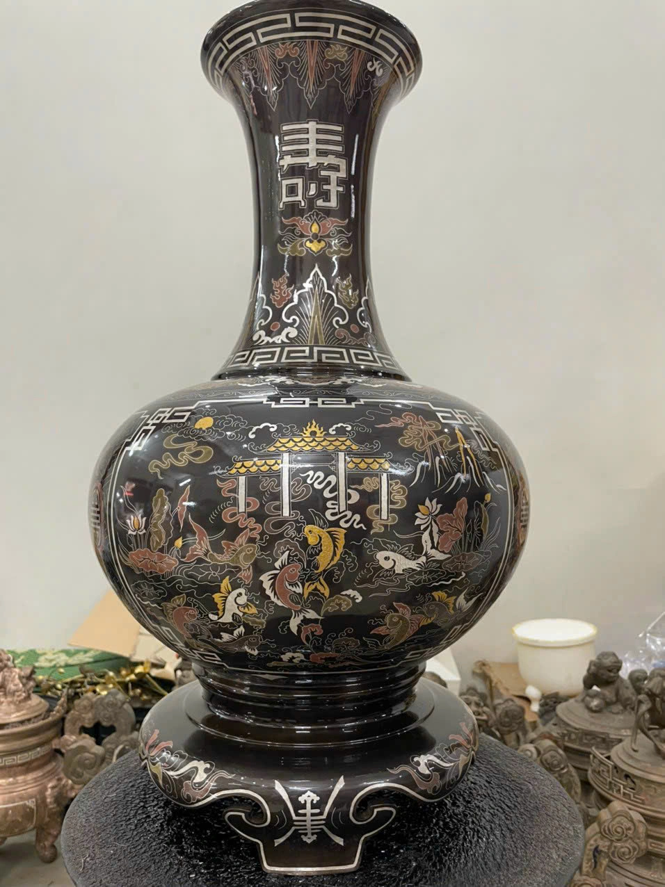 Lọ Hoa Đồng Thờ Khảm Ngũ Sắc