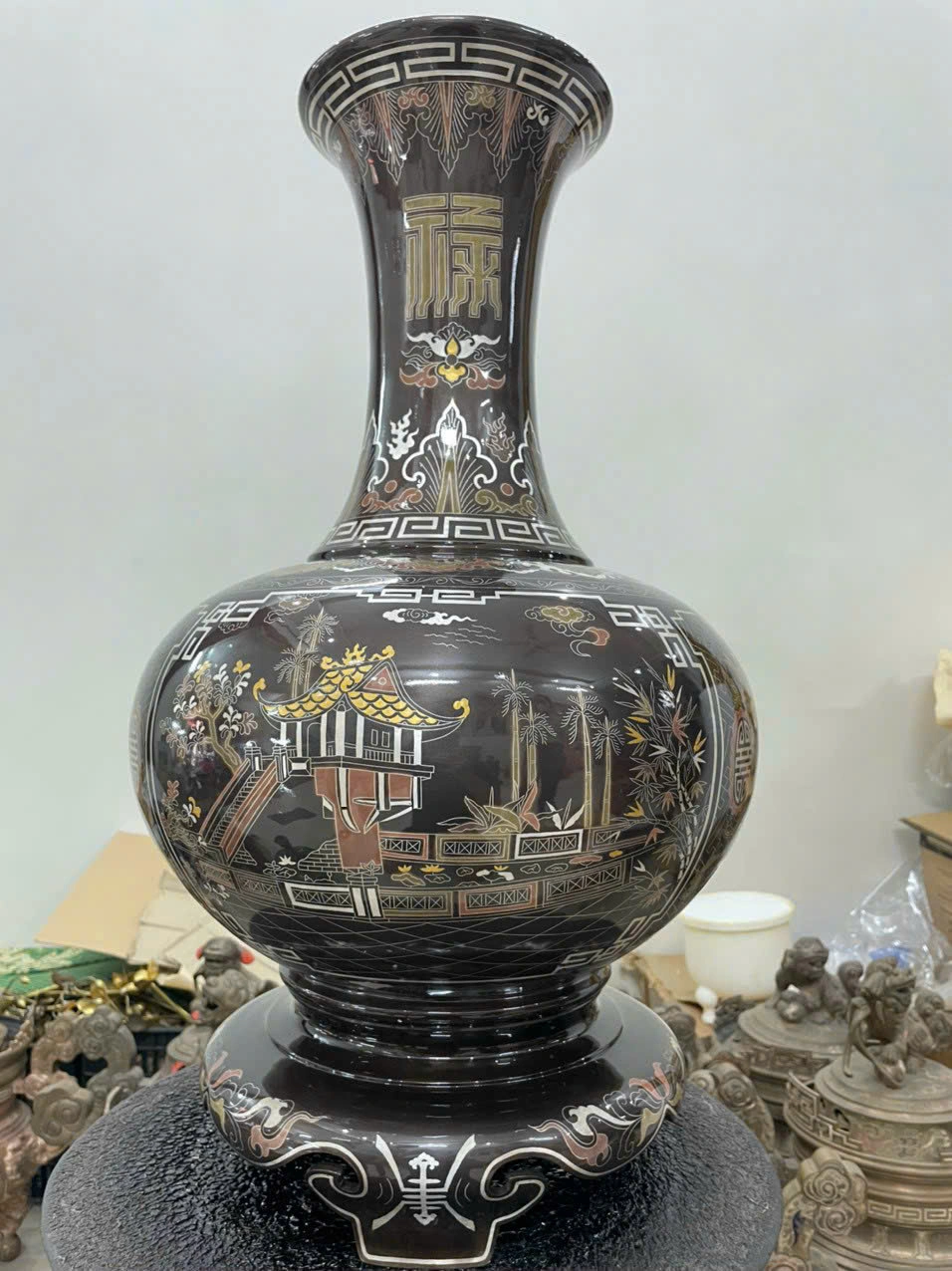 Lọ Hoa Đồng Thờ Khảm Ngũ Sắc
