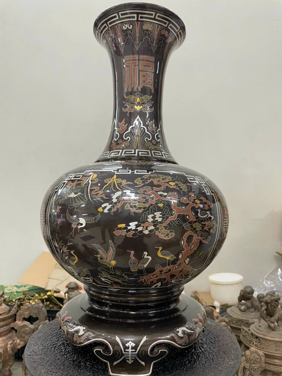 Lọ Hoa Đồng Thờ Khảm Ngũ Sắc