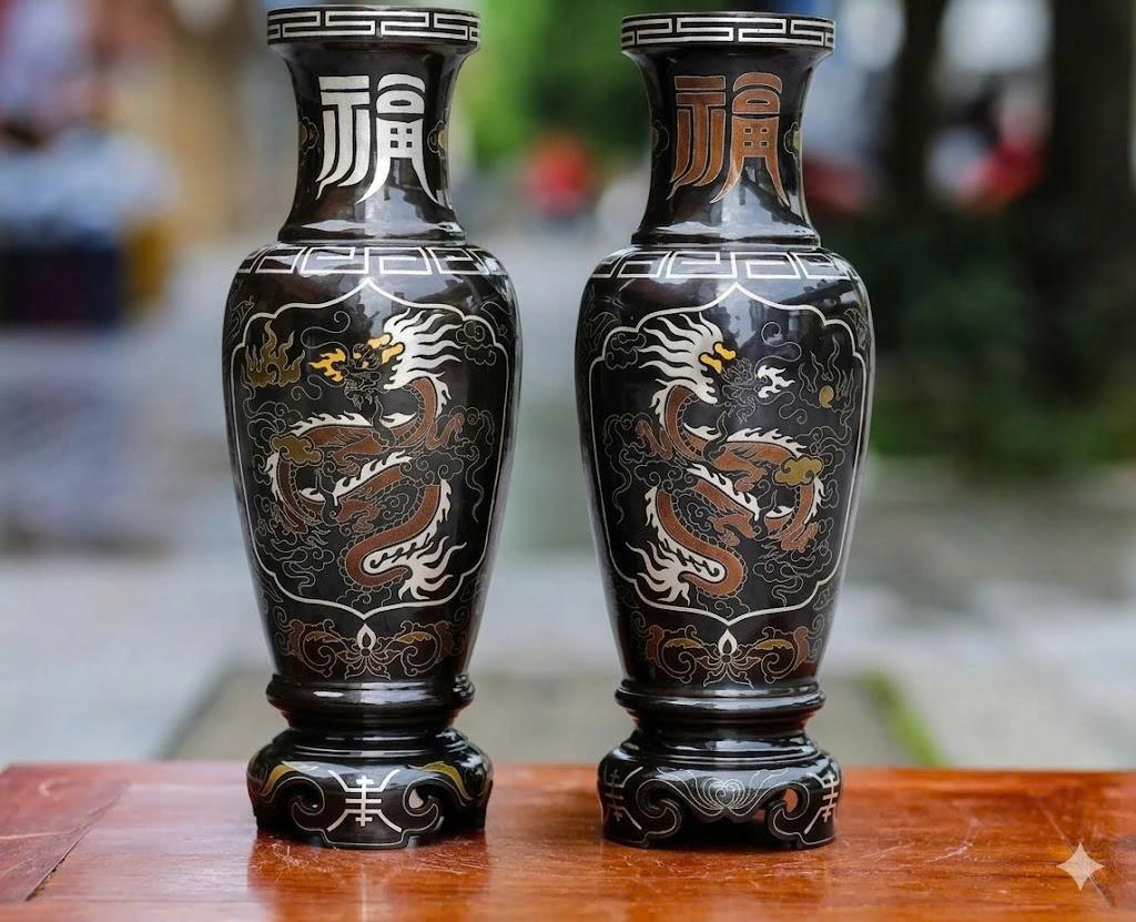 Lộc Bình Bằng Đồng Khảm Ngũ Sắc