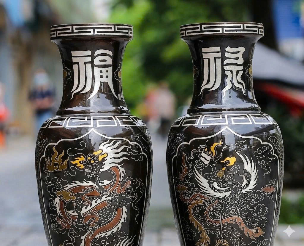 Lộc Bình Bằng Đồng Khảm Ngũ Sắc