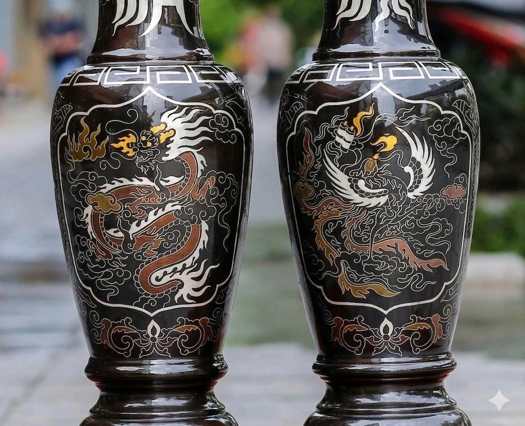 Lộc Bình Bằng Đồng Khảm Ngũ Sắc