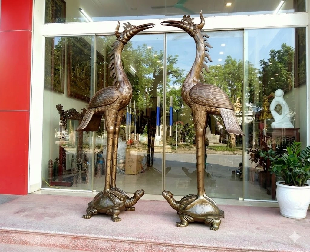 Mẫu Hạc Thờ Đồng Đỏ 1m7 Cao Cấp