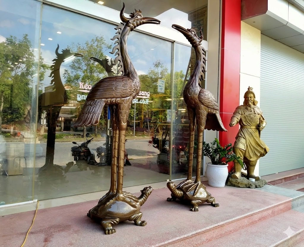 Mẫu Hạc Thờ Đồng Đỏ 1m7 Cao Cấp