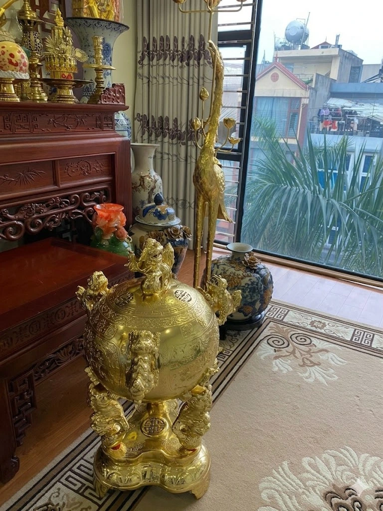 Cách Bày Hạc Đồng Mạ Vàng Cùng Thất Lân Vờn Cầu