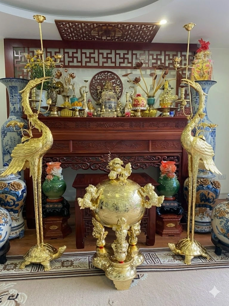 Cách Bày Hạc Đồng Mạ Vàng Cùng Thất Lân Vờn Cầu