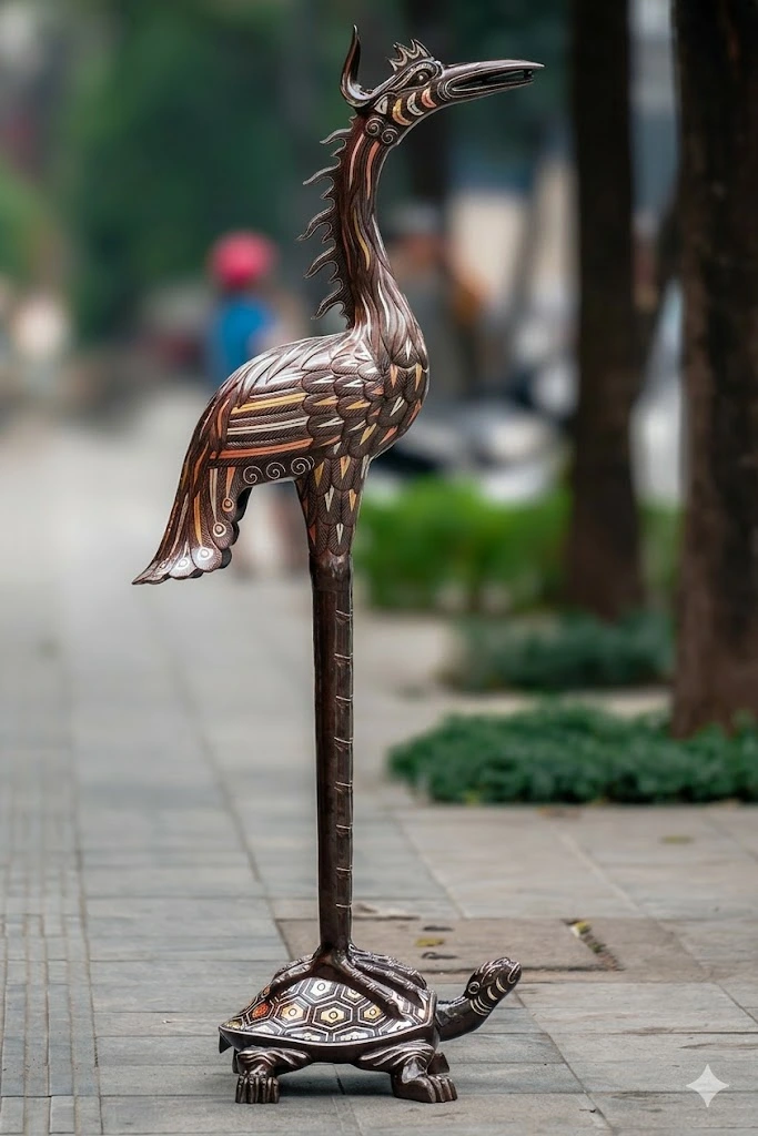Bộ Hạc Thờ Khảm Ngũ Sắc Bằng Đồng