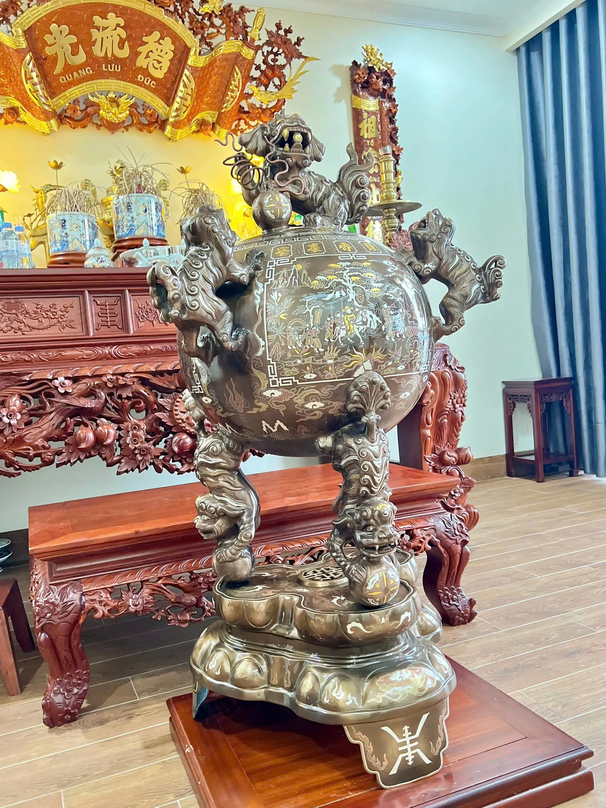 Mua Đỉnh Thất Lân Vờn Cầu Khảm Ngũ Sắc 1m17