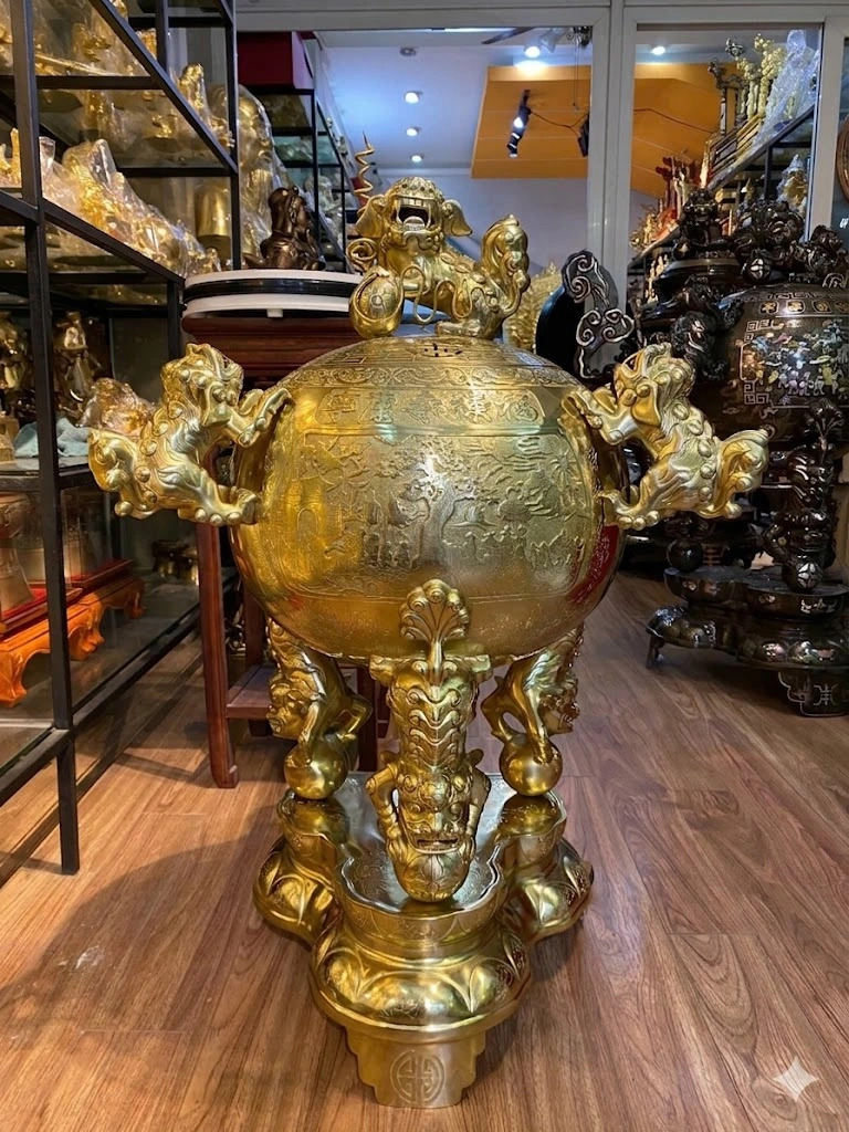 Đỉnh Thất Lân Vờn Cầu Mạ Vàng 24K