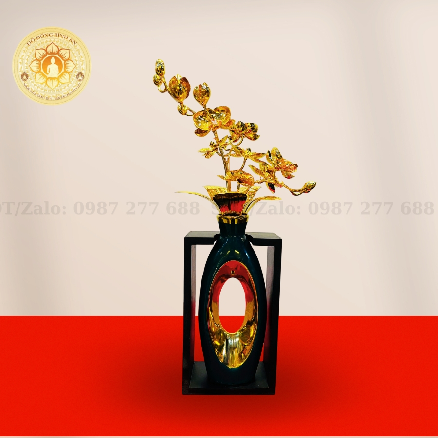 Bình Hoa 3 Cành Mạ Vàng