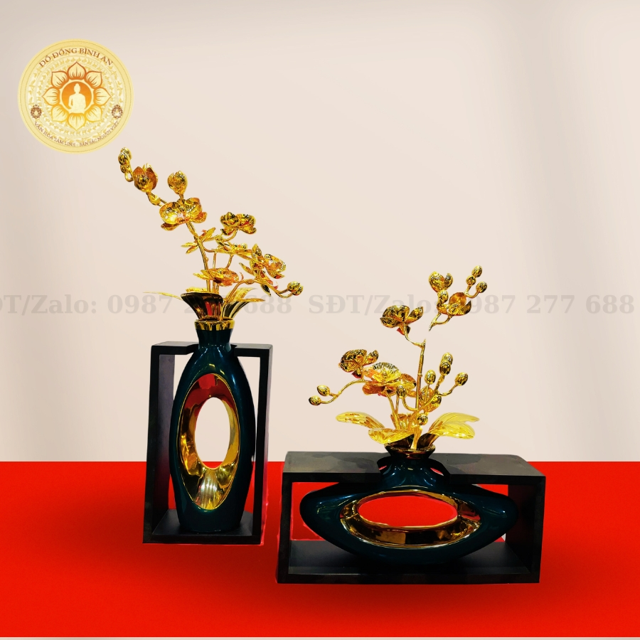 Bình Hoa 3 Cành Mạ Vàng