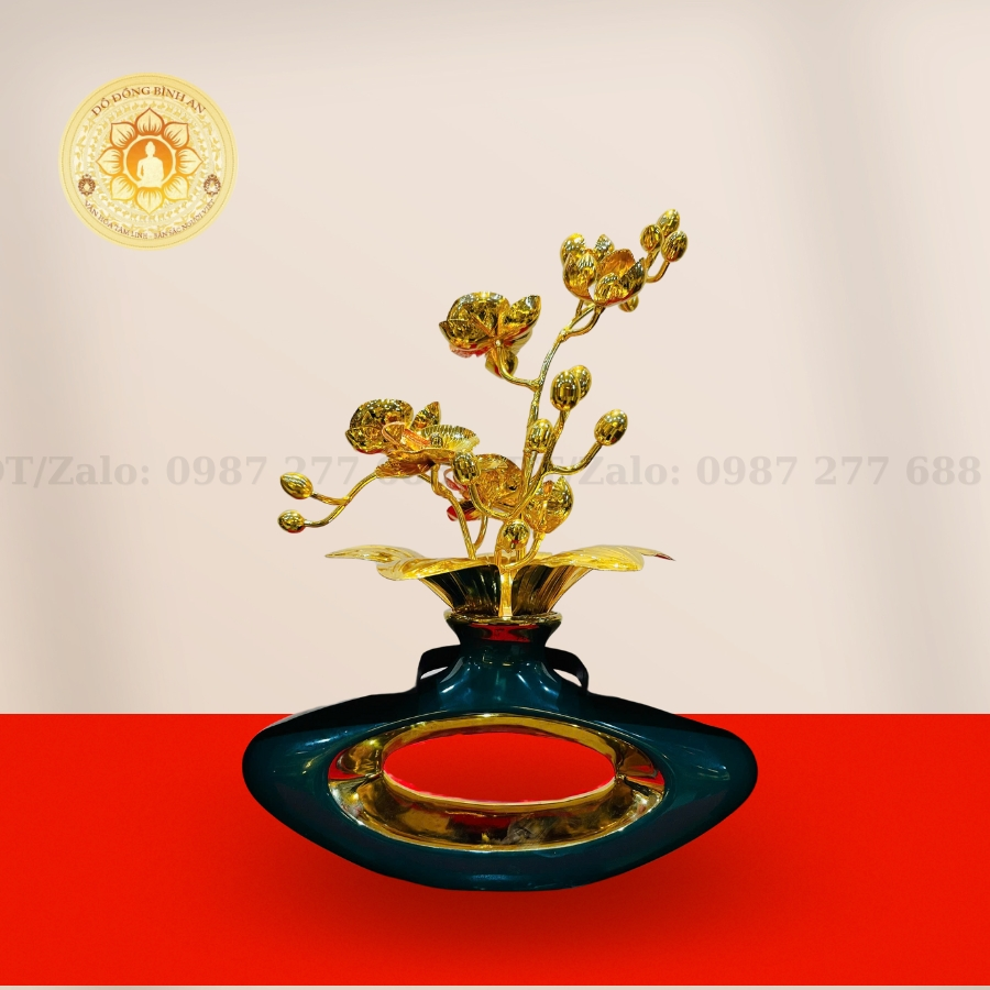 Bình Hoa 3 Cành Mạ Vàng
