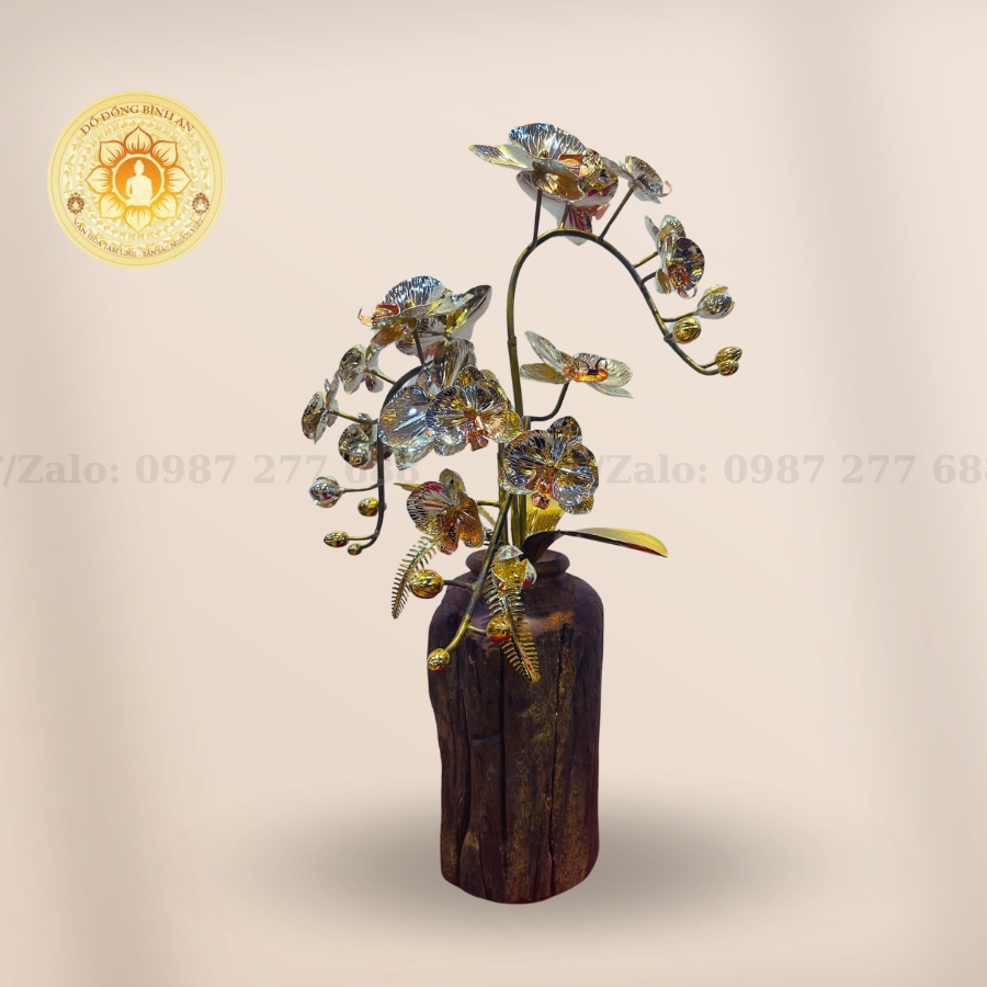 Bình Lan 3 Cành Mạ Bạc Thân Gỗ